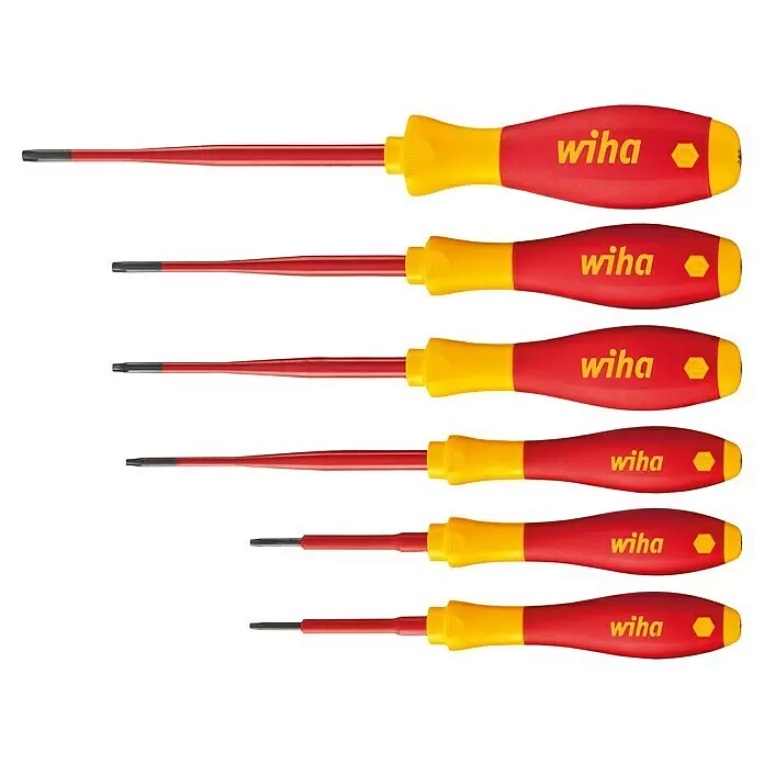 Wiha Schraubendreher-Set SoftFinish Electric slimFix VDE - 6 -tlg. - Sechs rot-gelbe Wiha Isolationsschraubendreher mit verschiedenen Spitzen.