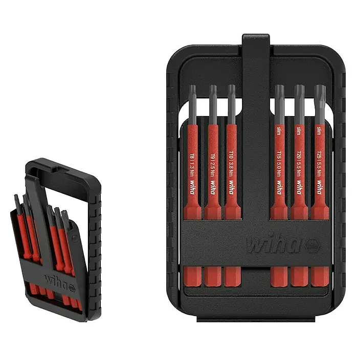 Wiha Bit-Set slimBit electric - 6 -tlg., Torx - Wiha Drehmoment-Schraubendreher SlimFix Set im schwarzen Etui, ideal für präzise Schraubarbeiten.