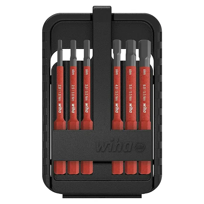 Wiha Bit-Set slimBit electric - 6 -tlg., Sechskant - Wiha Slimline Schraubendreher Set in kompakter Box, ideal für präzise Arbeiten mit verschiedenen Größen und Drehmomenten.