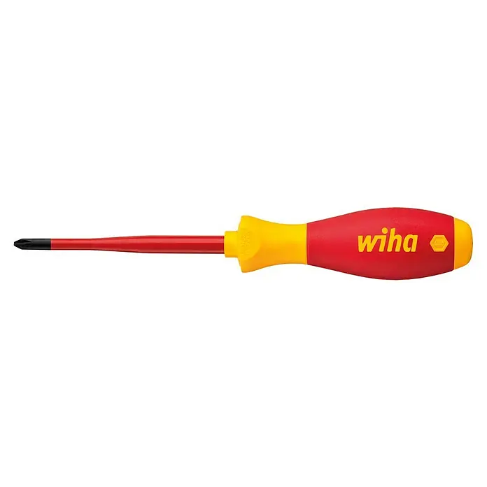 Wiha Elektriker-Schraubendreher SlimFix VDE - PH 2, Klingenlänge: 80 mm - Wiha SoftFinish Schraubendreher mit rotem Griff und gelbem Schutz, ideal für präzise Schraubarbeiten.