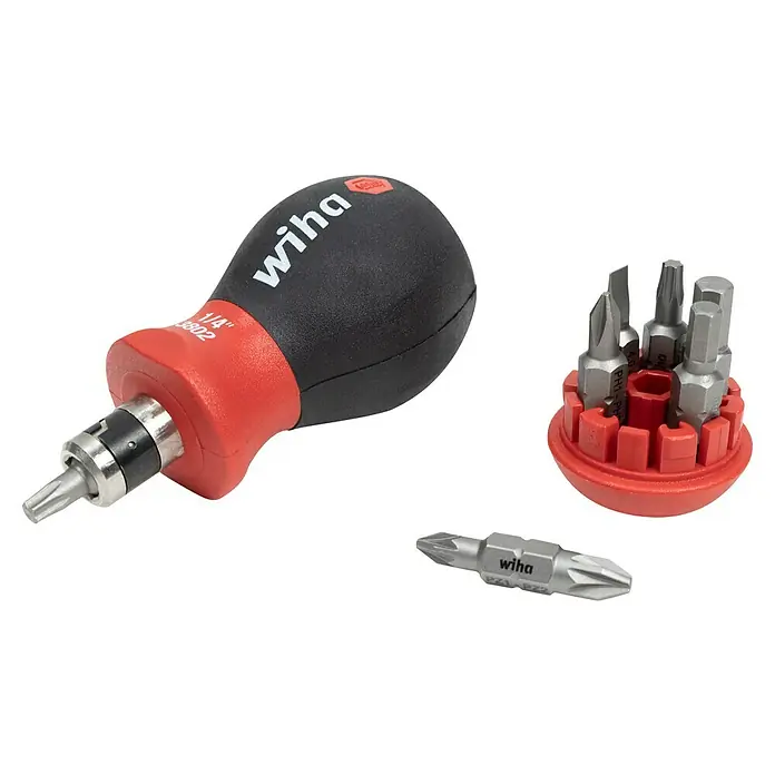 Wiha Mini-Schraubendreher-Set Stubby - 7 -tlg., Geeignet für: TORX®-Schrauben - Wiha Stubby-Bit-Halter-Schraubendreher mit Bitsatz. Kompakter Schraubendreher für enge Platzverhältnisse, inklusive verschiedener Bits für vielfältige Anwendungen.