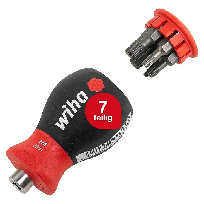 Wiha Mini-Schraubendreher-Set Stubby - 7 -tlg., Geeignet für: TORX®-Schrauben - Wiha Schraubendreher-Griff mit 7-teiligem Bit-Set, ideal für Schraubarbeiten in Werkstatt und Haushalt. Kompaktes Design für einfache Handhabung.