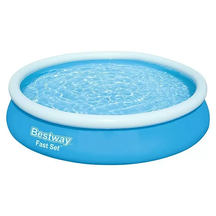Bestway Quick-Up-Pool Fast Set - Ø x H: 366 x 76 cm, Blau - Blauer Bestway Fast Set Aufstellpool mit weißem Oberring, gefüllt mit klarem Wasser.
