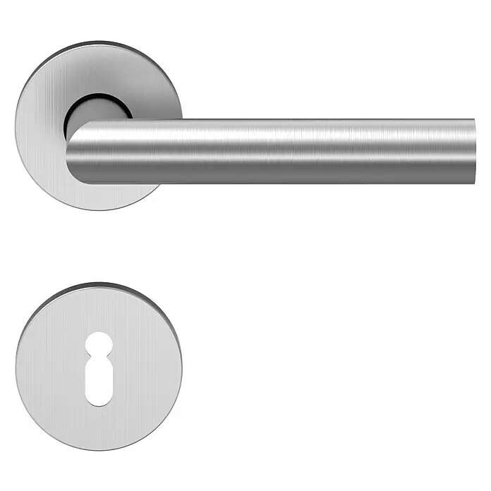 Kilsgaard Drückergarnitur Lea - Buntbart, Edelstahl - Türdrücker-Set aus gebürstetem Metall mit zylindrischem Griff und passendem Schlüssellochschild.