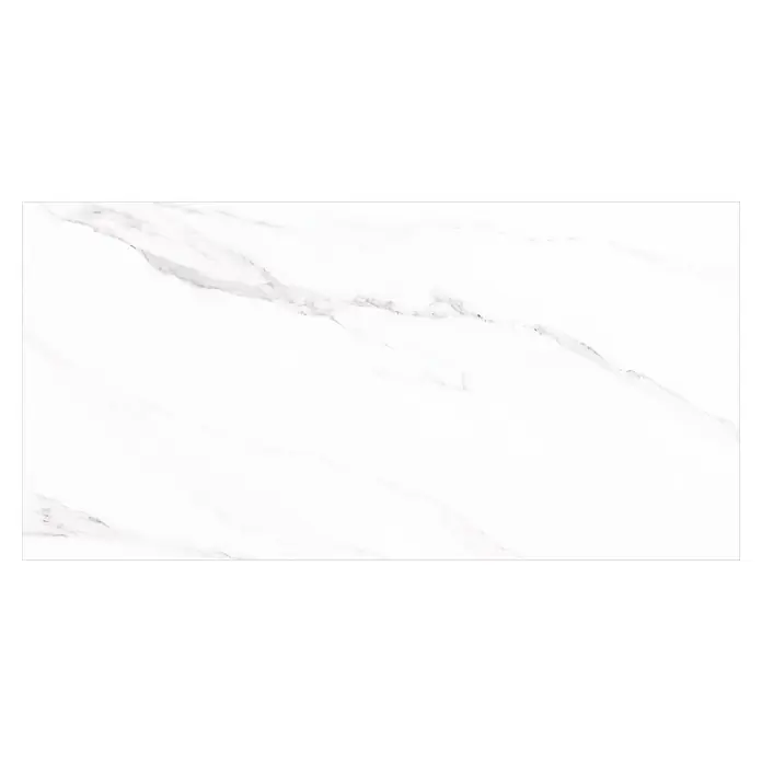 Wandfliese Solo Calacatta - 30 x 60 cm, Weiß, Glänzend - Bild einer weißen Marmorfliese mit grauen Adern, die ein elegantes und modernes Aussehen verleiht. Perfekt für stilvolle Innenräume.