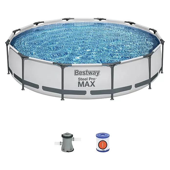 Bestway Frame-Pool Steel Pro Max - Ø x H: 366 x 76 cm, Lichtgrau, 6.473 l - Informationsansicht