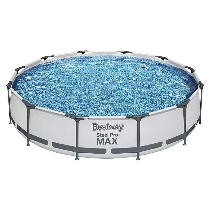 Bestway Frame-Pool Steel Pro Max - Ø x H: 366 x 76 cm, Lichtgrau, 6.473 l - Vorderansicht