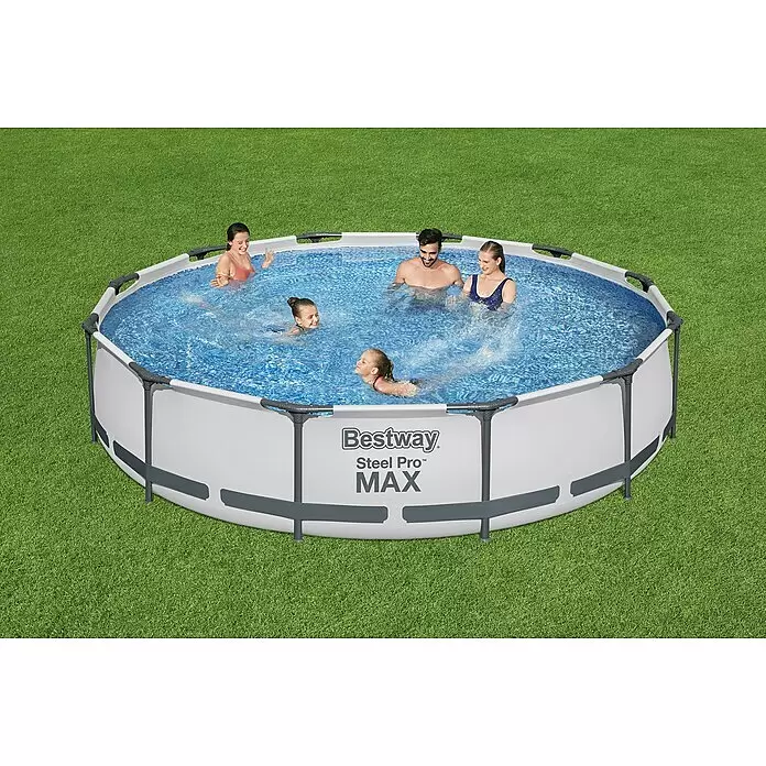 Bestway Frame-Pool Steel Pro Max - Ø x H: 366 x 76 cm, Lichtgrau, 6.473 l - Anwendungsbeispiel