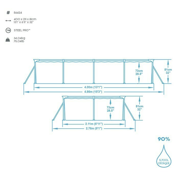 Bestway Opzetzwembad Steel Pro Set 400 (l x b x h: 400 x 211 x 81 cm, Blauw, 5.700 l) | BAUHAUS
