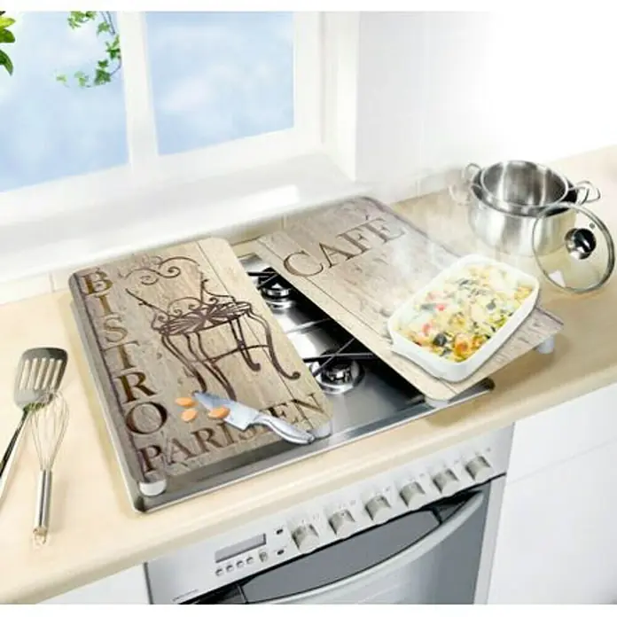 Wenko Placa de protección de vidrio Bistro - L x An: 30 x 52 cm, Café Bistro, Panel de vidrio de seguridad - Placas de cubierta de vidrio con diseño "Bistro Parisien" y "Café", que cubren una cocina.