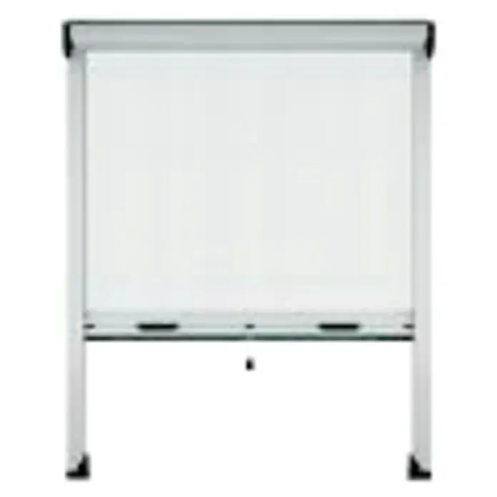Cortina con protección contra insectos enrollable - An x Al: 100 x 100 cm - Una persiana enrollable con un tejido blanco y un marco gris, ideal para ventanas o puertas. Ofrece privacidad y protección solar.