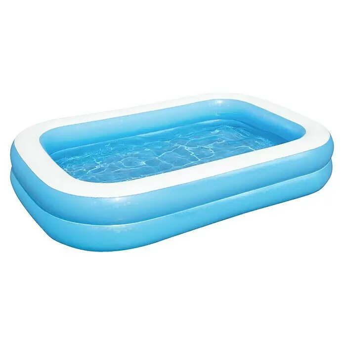 Bestway Family Pool - 262 x 175 x 51 cm, 778 l, Blau/Weiß - Blau-weißes rechteckiges aufblasbares Schwimmbecken mit klarem Wasser gefüllt.