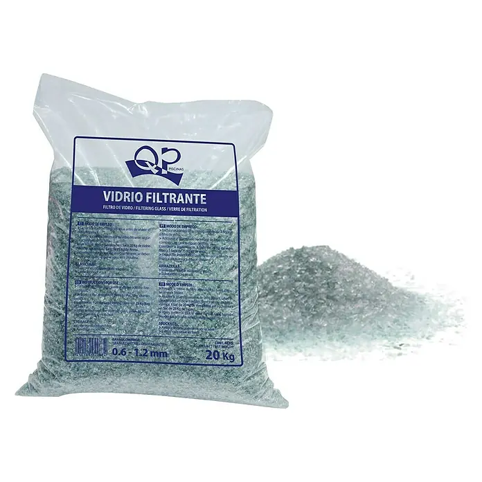 Aditivo de fibra de vidrio filtrante - 20 kg - Imagen de un saco de 20 kg de vidrio filtrante para piscinas. El vidrio garantiza una filtración eficaz del agua para piscinas limpias.