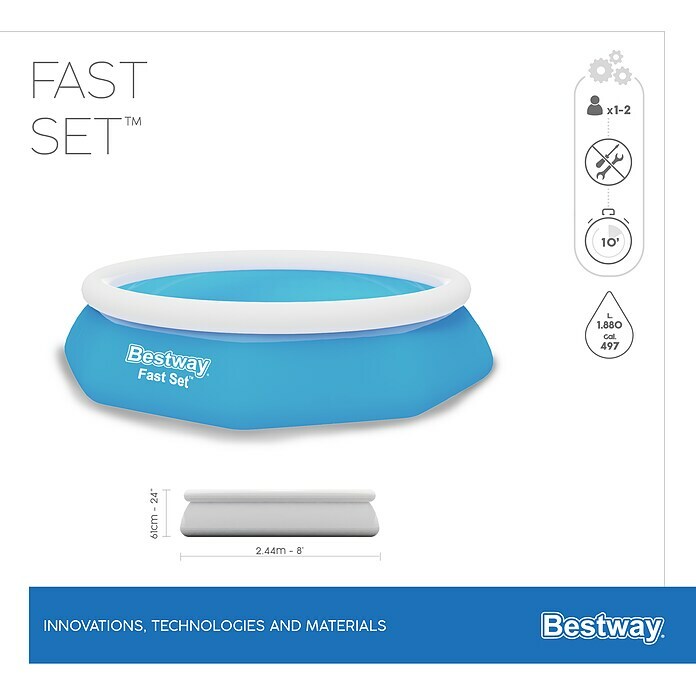 Bestway Opblaasbaar zwembad Fast (Ø x h: 244 x 61 cm, Blauw, 1.880 l) | BAUHAUS