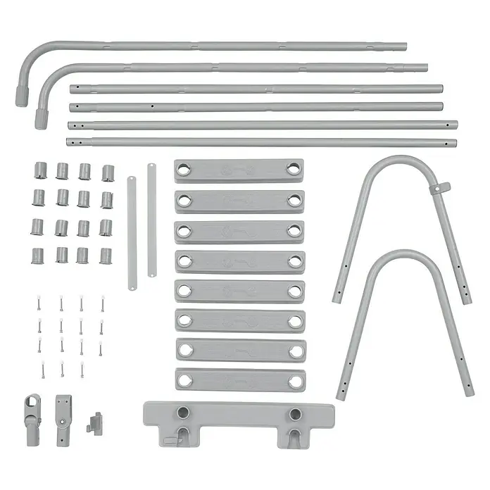 Bestway Flowclear Poolleiter - Passend für: Pools bis 122 cm Höhe, Stahl - Graues Kinderbettbausatz mit verschiedenen Teilen wie Rohren, Verbindungsstücken und Schrauben für den einfachen Aufbau.