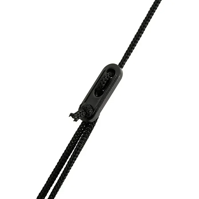 Bestway Pavillo Pop-Up StrandmuschelL x B x H: 200 x 120 x 90 cm, Türkis - Nahaufnahme eines schwarzen Kordelstoppers, der die Kordel hält und die Anpassung der Länge ermöglicht. Das Detail ist ideal für Produktpräsentationen.
