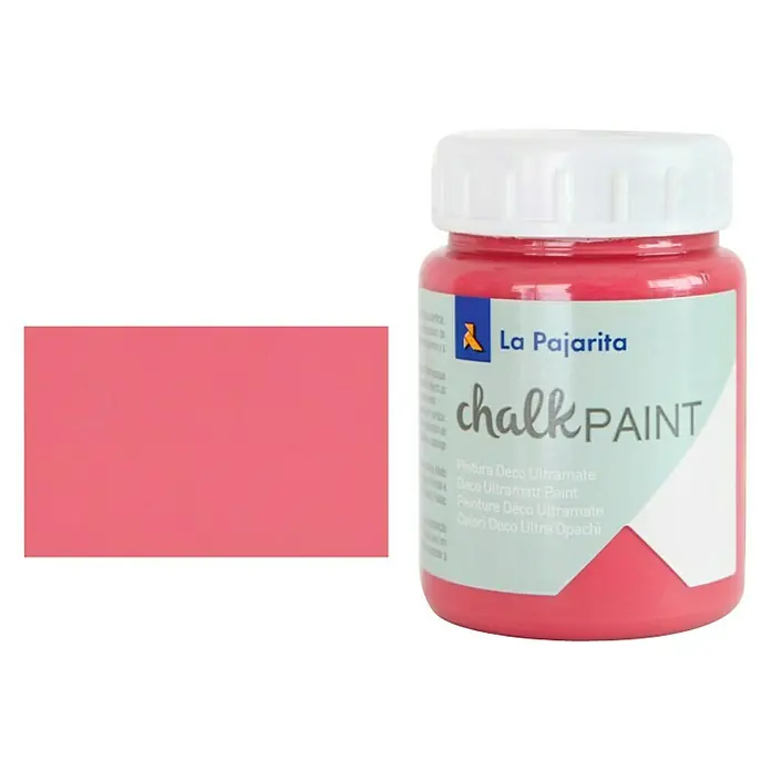 La Pajarita Pintura de tiza Chalk Paint - Fresa boho, 75 ml, Mate - Un bote de pintura de tiza La Pajarita en un vibrante color coral, ideal para proyectos de bricolaje y restauración de muebles.