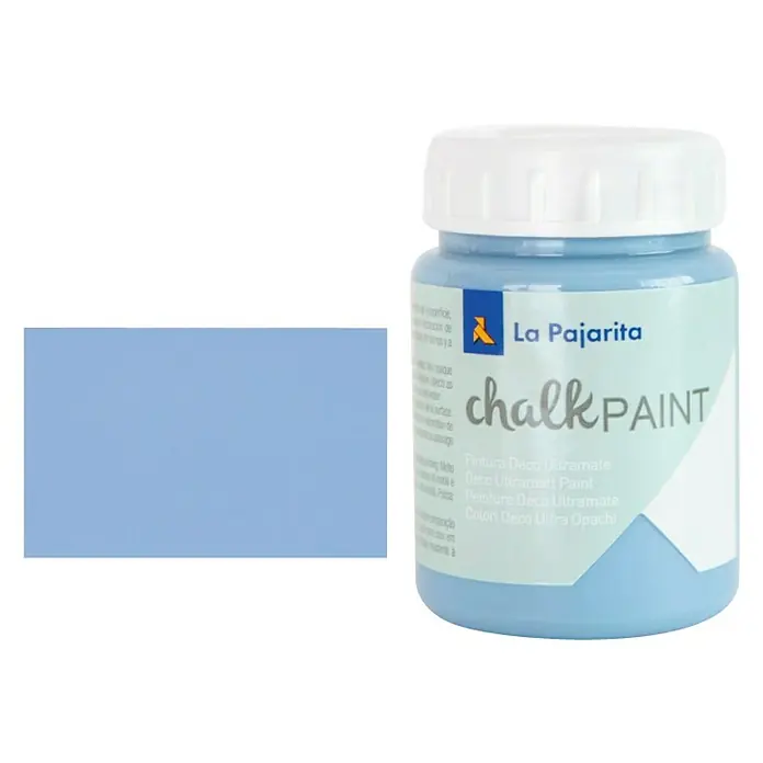 La Pajarita Pintura de tiza Chalk Paint - Azul horizonte, 75 ml, Mate - Un tarro de pintura de tiza La Pajarita en un suave tono azul, perfecto para proyectos creativos de bricolaje y decoración de muebles.
