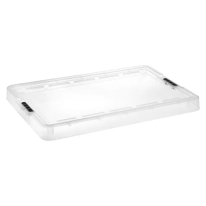 Deckel Heavy - Passend für: Kunststoffbox Heavy L - XL, Kunststoff, Transparent - Transparenter Deckel für eine Aufbewahrungsbox mit schwarzen Verriegelungsmechanismen an den Seiten für sichere Lagerung.