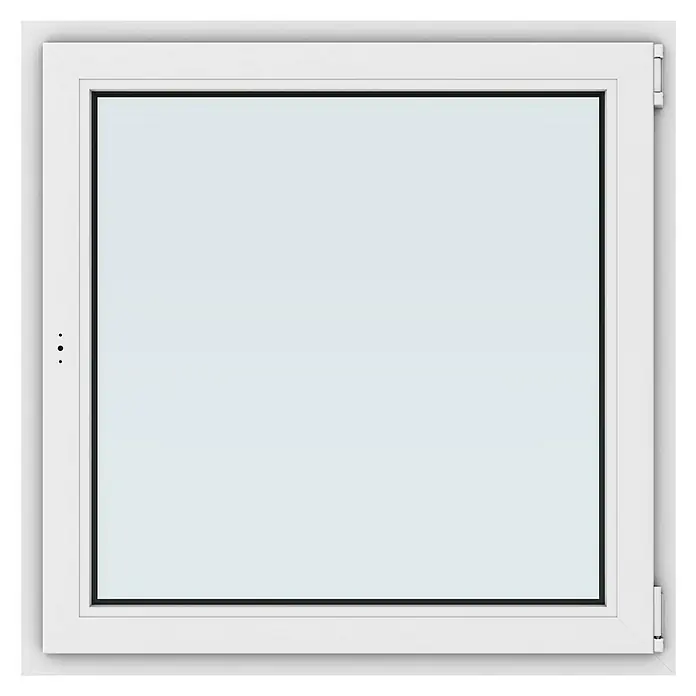 Solid Elements Kunststofffenster New Basic - 100 x 100 cm, Verglasung: 3-fach, DIN Anschlag: Rechts, Weiß - Nahaufnahme eines weißen Fensters mit klarem Glas, ideal für modernes Wohndesign.