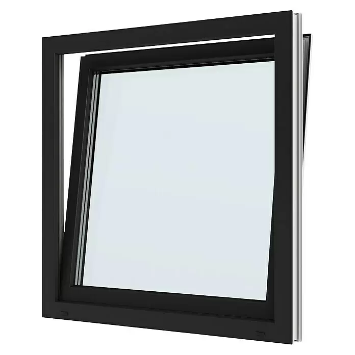 Solid Elements Kunststofffenster Basic - 100 x 100 cm, Verglasung: 2-fach, DIN Anschlag: Links, Außen: Anthrazit Sandstruktur, Innen: Weiß - Diagonale Ansicht