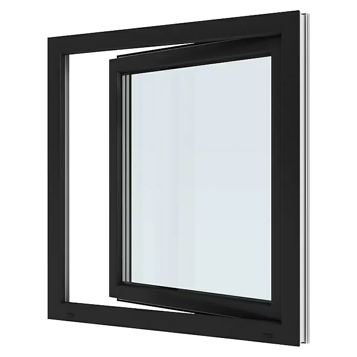 Solid Elements Kunststofffenster Basic - 100 x 100 cm, Verglasung: 2-fach, DIN Anschlag: Links, Außen: Anthrazit Sandstruktur, Innen: Weiß - Diagonale Ansicht