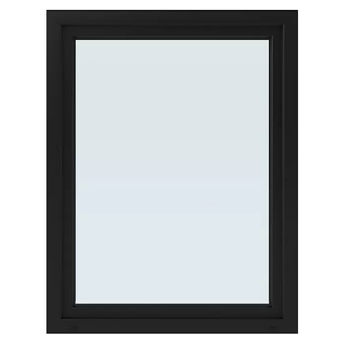 Solid Elements Kunststofffenster Basic - 105 x 135 cm, Verglasung: 3-fach, DIN Anschlag: Rechts, Außen: Anthrazit Sandstruktur, Innen: Weiß - Rechteckiger schwarzer Fensterrahmen mit klarer Glasscheibe.