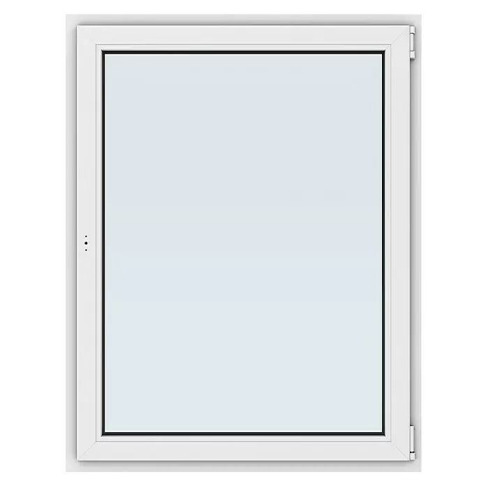Solid Elements Kunststofffenster Basic - 105 x 135 cm, Verglasung: 3-fach, DIN Anschlag: Rechts, Außen: Anthrazit Sandstruktur, Innen: Weiß - Weißes, rechteckiges Fenster mit klarem Glas und sichtbaren Scharnieren.