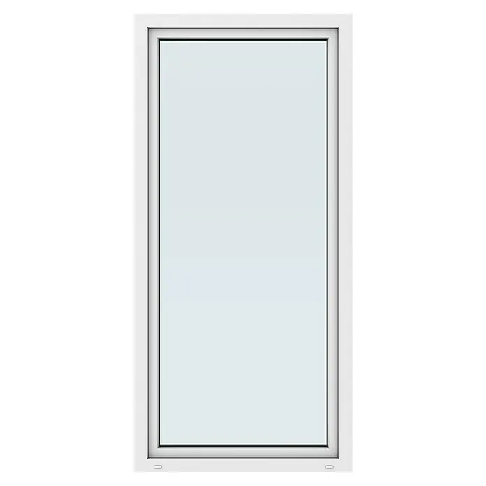 Solid Elements Balkontür New Basic - 100 x 210 cm, Verglasung: 2-fach, DIN Anschlag: Links, Weiß - Dieses Bild zeigt ein modernes Fenster mit einem weißen Rahmen und einer großen Glasfläche, ideal für helles und einladendes Raumlicht.