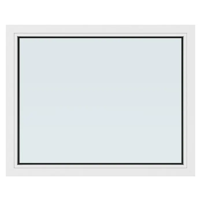 Solid Elements Kunststofffenster New Basic Festverglasung - 100 x 80 cm, Verglasung: 3-fach, Weiß - Nahaufnahme eines rechteckigen Fensters mit weißem Rahmen, das modernes Design und klare Linien zeigt.\n