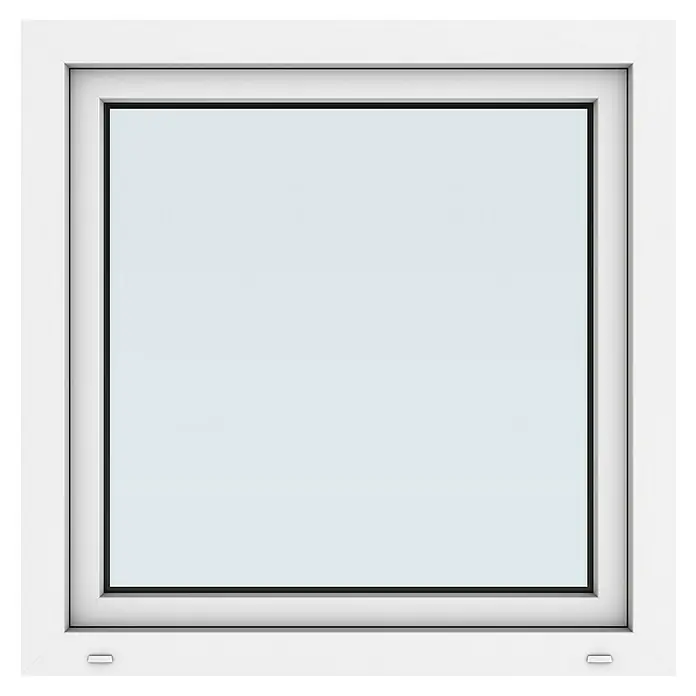 Solid Elements Kunststofffenster New Basic - 90 x 90 cm, Verglasung: 3-fach, DIN Anschlag: Rechts, Weiß - Fensterrahmen: Ein weißer, quadratischer Fensterrahmen mit klarem Glas, ideal für modernes Design und natürliche Beleuchtung.