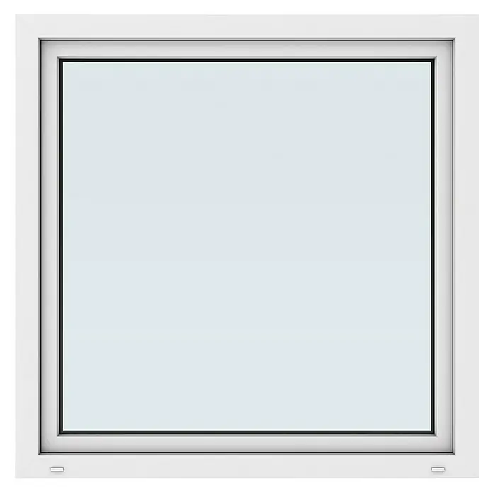 Solid Elements Kunststofffenster New Basic - 120 x 120 cm, Verglasung: 3-fach, DIN Anschlag: Links, Weiß - Darstellung eines rechteckigen, weißen Fensters mit klarem Glas, das Licht und einen freien Blick nach draußen bietet.