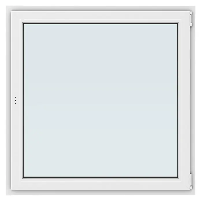 Solid Elements Kunststofffenster New Basic - 120 x 120 cm, Verglasung: 3-fach, DIN Anschlag: Rechts, Weiß - Ansicht eines weißen Drehkippfensters mit klarem Glas und elegantem Design, ideal für moderne Wohnräume.