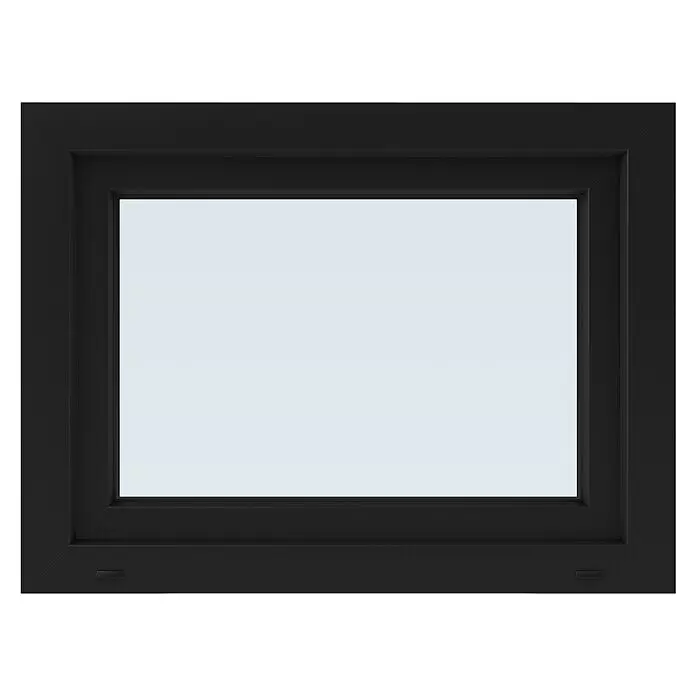Solid Elements Kunststofffenster Basic - 80 x 60 cm, Verglasung: 3-fach, DIN Anschlag: Links, Außen: Anthrazit Sandstruktur, Innen: Weiß - Schwarzer Fensterrahmen mit heller Glasscheibe.