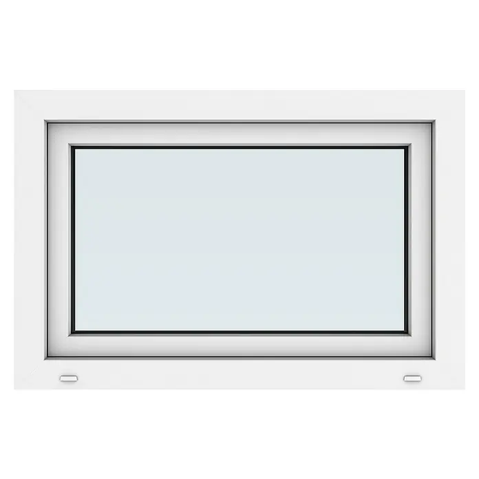 Solid Elements Kunststofffenster New Basic - 90 x 60 cm, Verglasung: 3-fach, DIN Anschlag: Links, Weiß - Ein horizontales, rechteckiges, weiß gerahmtes Fenster mit einem sauberen, minimalistischen Design. Das Fensterglas ist hell und klar.