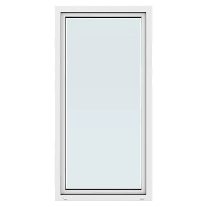 Solid Elements Balkontür New Basic - 100 x 200 cm, Verglasung: 3-fach, DIN Anschlag: Links, Weiß - Ansicht eines modernen weißen Fensters mit klarem Glas. Das schlichte Design des Fensters fügt sich nahtlos in jede Architektur ein.
