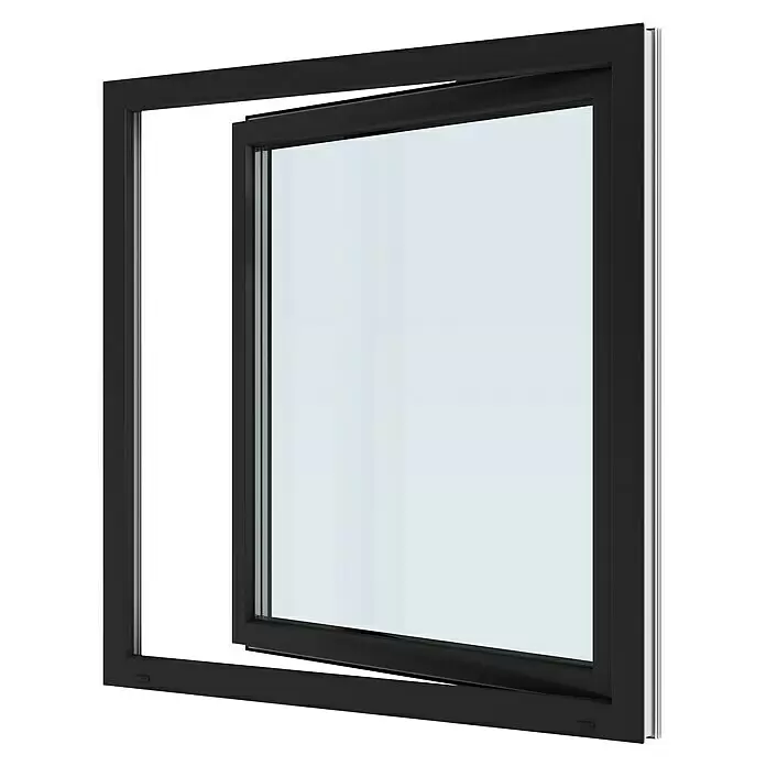 Solid Elements Kunststofffenster Basic - 120 x 120 cm, Verglasung: 2-fach, DIN Anschlag: Links, Außen: Anthrazit Sandstruktur, Innen: Weiß - Diagonale Ansicht