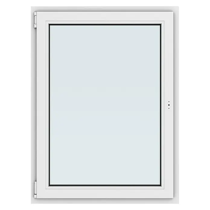 Solid Elements Kunststofffenster New Basic - 90 x 120 cm, Verglasung: 3-fach, DIN Anschlag: Links, Weiß - Aufnahme eines weißen Fensters mit einem sauberen, modernen Design, perfekt für natürliche Beleuchtung.