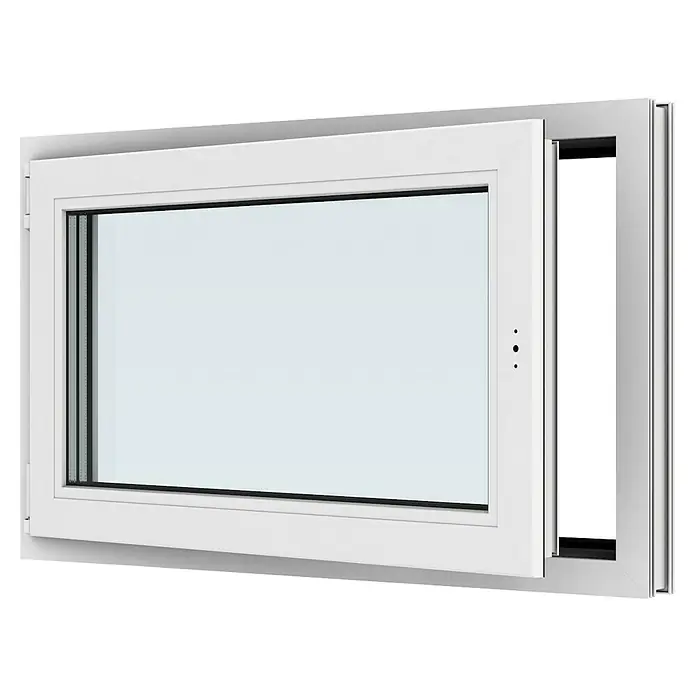 Solid Elements Kunststofffenster New Basic - 100 x 60 cm, Verglasung: 3-fach, DIN Anschlag: Links, Weiß - Weißes Schiebefenster mit klarem Glas, teilweise geöffnet, das Design und Funktionalität für moderne Wohnräume vereint.