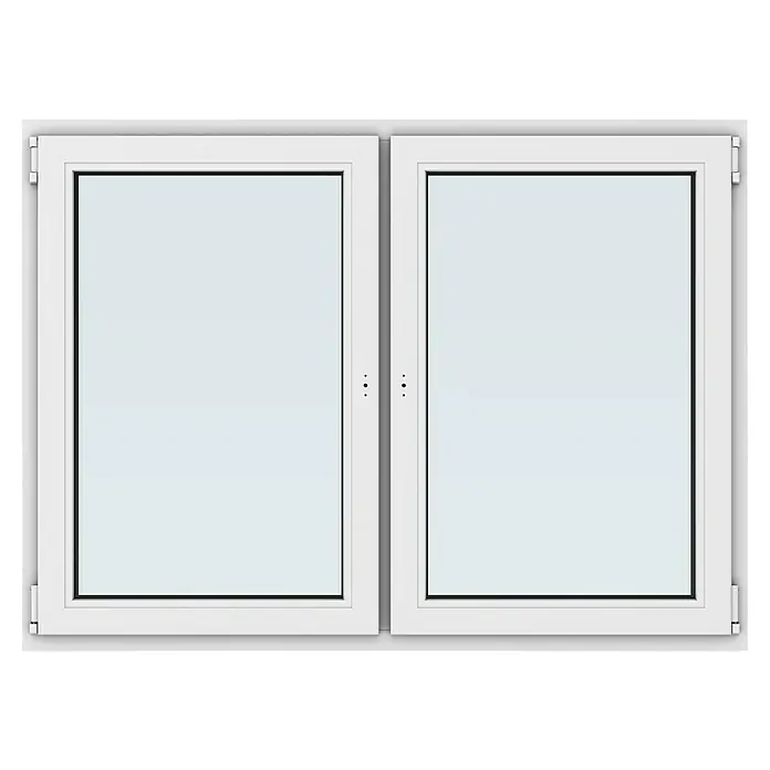 Solid Elements Kunststofffenster New Basic - 120 x 110 cm, Verglasung: 3-fach, Dreh Links/Dreh-Kipp Rechts, Weiß - Nahaufnahme eines weißen Fensters mit Doppelverglasung. Das Fenster ist mit einem schlichten, modernen Design ausgestattet.