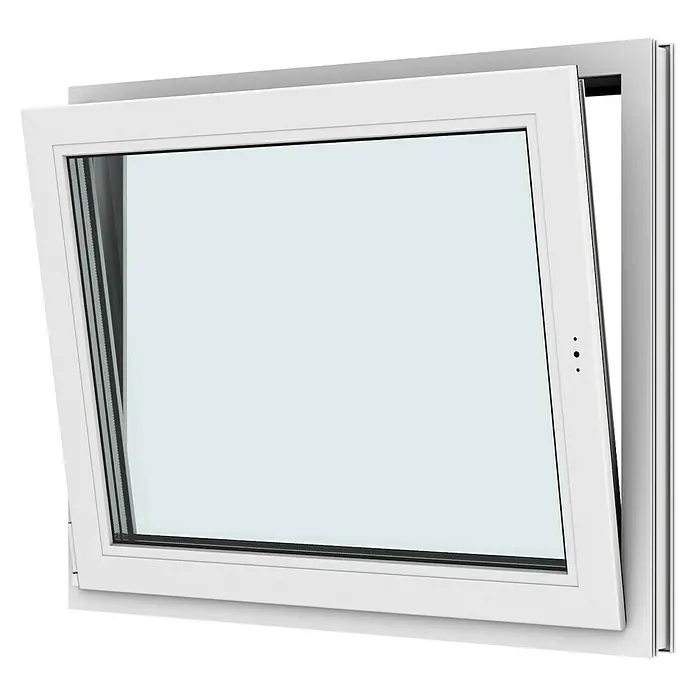 Solid Elements Kunststofffenster New Basic - 100 x 80 cm, Verglasung: 2-fach, DIN Anschlag: Links, Weiß - Ansicht eines modernen, nach innen öffnenden Fensters mit einem weißen Rahmen, ideal für gut belüftete und helle Räume.