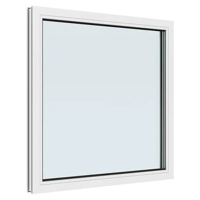 Solid Elements Kunststofffenster New Basic Festverglasung - 100 x 100 cm, Verglasung: 3-fach, Weiß - Ein modernes, feststehendes Fenster mit einem schlanken, weißen Rahmen, das viel natürliches Licht in den Raum lässt.