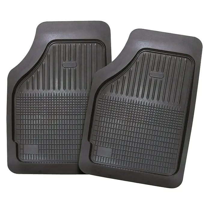 Juego de alfombrillas para coche delanteras - 2 pzs., Negro - Dos alfombrillas negras para todo tipo de clima con diseño acanalado para el suelo de un coche, ideales para proteger contra suciedad y humedad.
