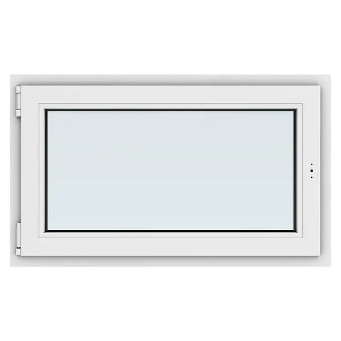 Solid Elements Kunststofffenster New Basic - 100 x 60 cm, Verglasung: 3-fach, DIN Anschlag: Links, Weiß - Aufnahme eines weißen, rechteckigen Fensters, das sich durch sein schlichtes Design und die klaren Linien auszeichnet.