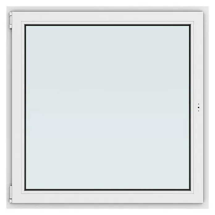 Solid Elements Kunststofffenster New Basic - 120 x 120 cm, Verglasung: 3-fach, DIN Anschlag: Links, Weiß - Abbildung eines quadratischen Fensters mit einem weißen Rahmen, das Tageslicht hereinlässt und einen modernen Look verleiht.