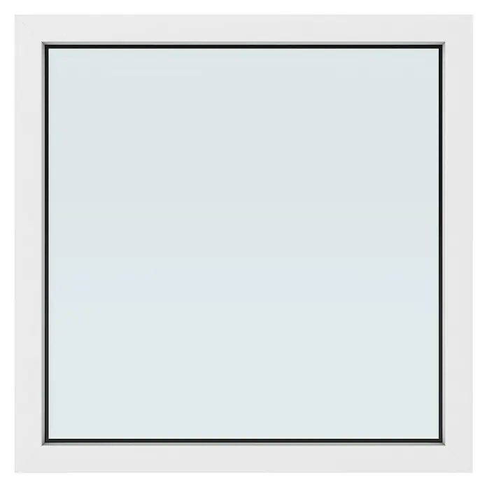 Solid Elements Kunststofffenster New Basic Festverglasung - 100 x 100 cm, Verglasung: 3-fach, Weiß - Quadratisches Fenster mit weißem Rahmen und schwarzer Dichtung, das viel Tageslicht hereinlässt, für eine moderne Raumgestaltung.