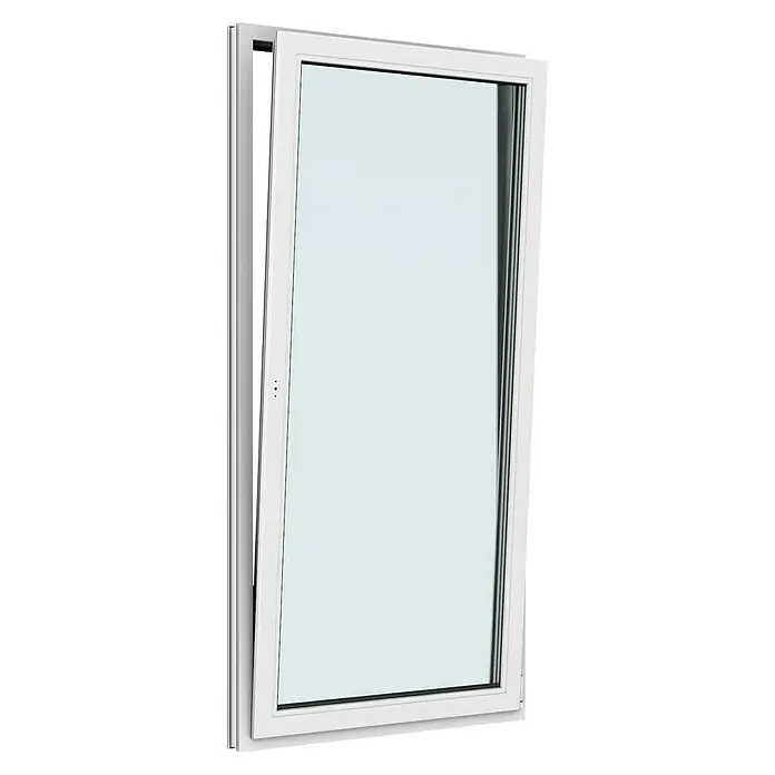 Solid Elements Balkontür New Basic - 100 x 200 cm, Verglasung: 3-fach, DIN Anschlag: Rechts, Weiß - Ein Kippfenster mit einem weißen Rahmen und klarem Glas. Ideal für Belüftung und modernes Design.