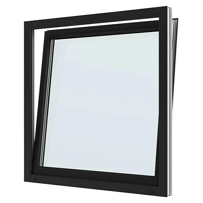 Solid Elements Kunststofffenster Basic - 120 x 120 cm, Verglasung: 2-fach, DIN Anschlag: Links, Außen: Anthrazit Sandstruktur, Innen: Weiß - Diagonale Ansicht
