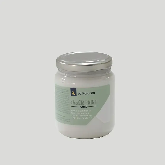 La Pajarita Pintura de tiza Chalk Paint - Sal de Ibiza, 175 ml, Mate - Un bote de La Pajarita Chalk Paint Deco, una pintura de tiza de alta calidad para muebles y decoraciones con un elegante acabado mate.