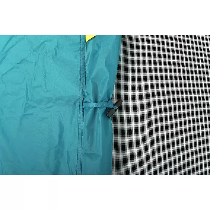 Bestway Pavillo Wurfzelt - L x B x H: 235 x 145 x 100 cm, Türkis, Max. Personenzahl: 2 - Blauer Zeltstoff mit Naht und Knebel neben einem weißen Netzgewebe zur Belüftung.